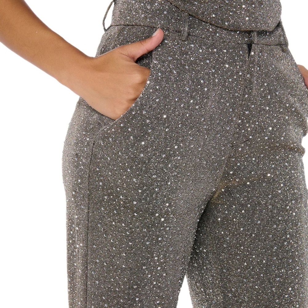 AKIRA SHOW OFF SEASON NBA EMBELLISHED TROUSER IN CHARCOAL SILVER